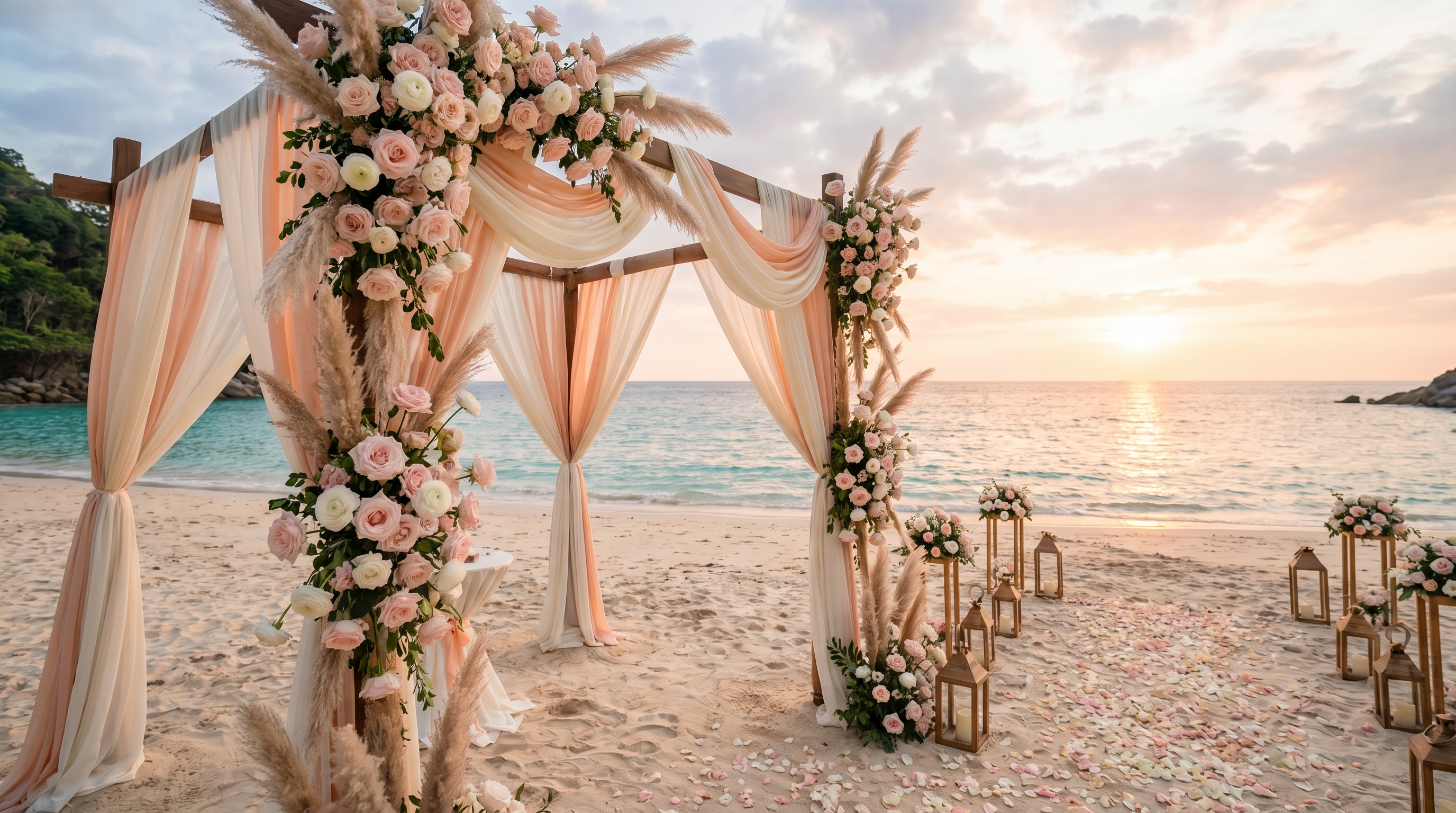 Beach wedding ceremony at sunset, Langkawi